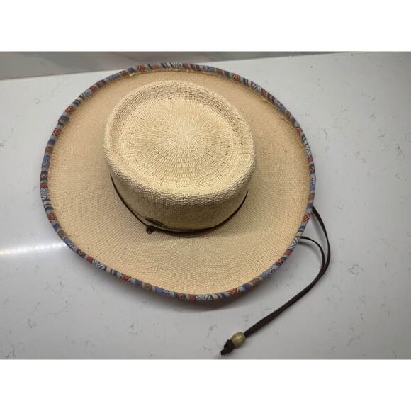 Caribbean Joe Wide Brim Adjustable Bangkok Toyo Gaucho Hat with Aztec Trim - Picture 4 of 7